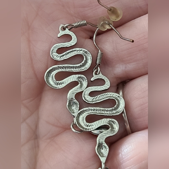 Snake earrings enamel python ? Red glass crystal blood drop can add 925 hooks - Picture 10 of 10